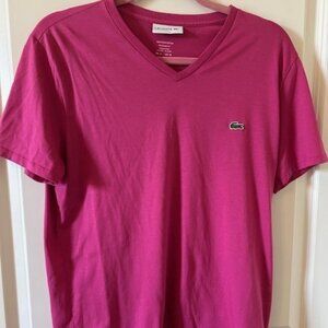 Lacoste 100% Pima Cotton Pink V-neck Size Medium
